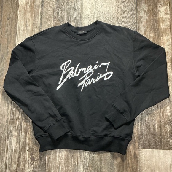 Balmain Black Crewneck Sweater with White Logo Size Small - Picture 1 of 12